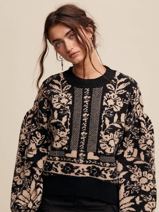 Listicle Sweaters - Listicle Vintage Floral Crewneck Sweater in green and Beige